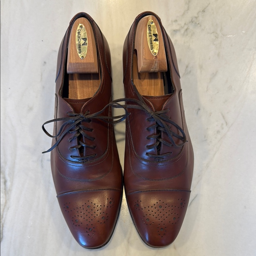 Salvatore Ferragamo Brown Leather Oxfords with Brogue Detailing